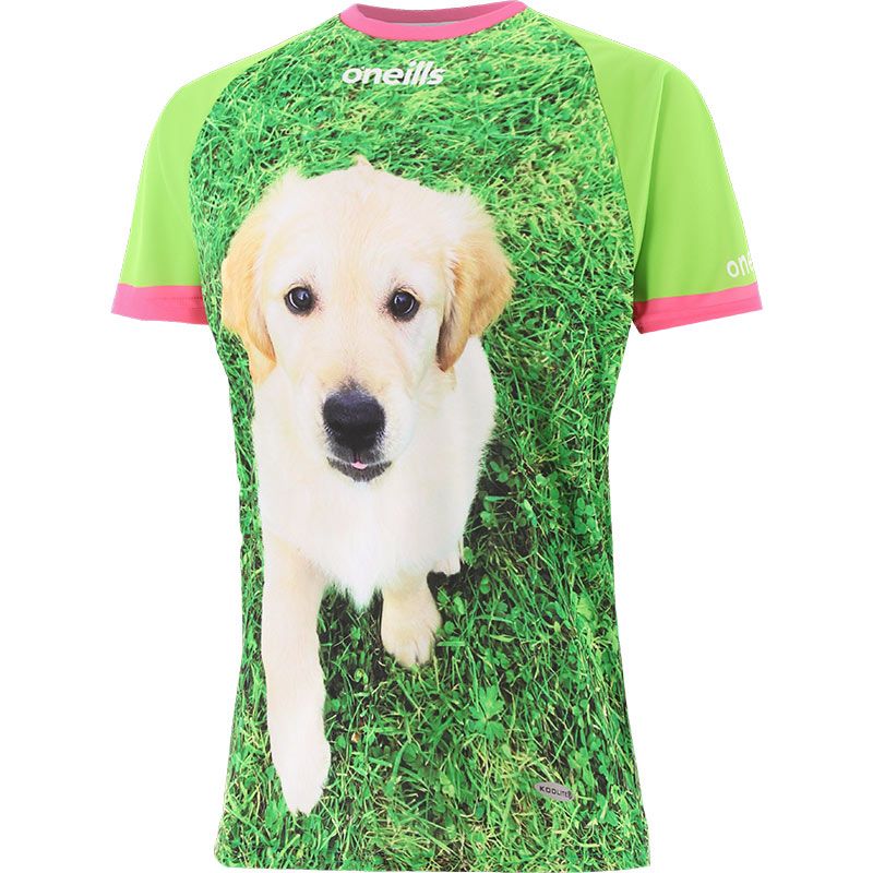 Green Women’s Paw-Some O’Neills ploughing jersey with image of a puppy on the front and back.