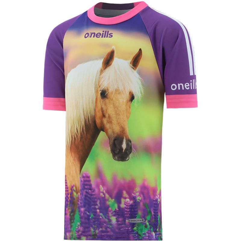 Kids' Purple Reign O'Neills Ploughing Championships Jersey with an image of  horse on the front and back.