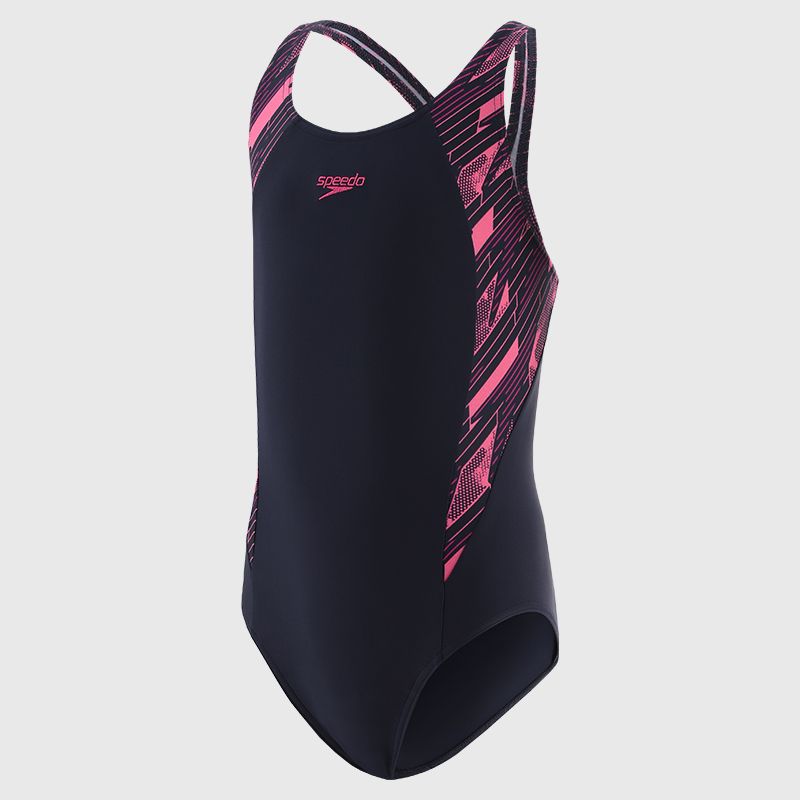 Kids' navy and pink Speedo Hyperboom Swimsuit from O'Neills.