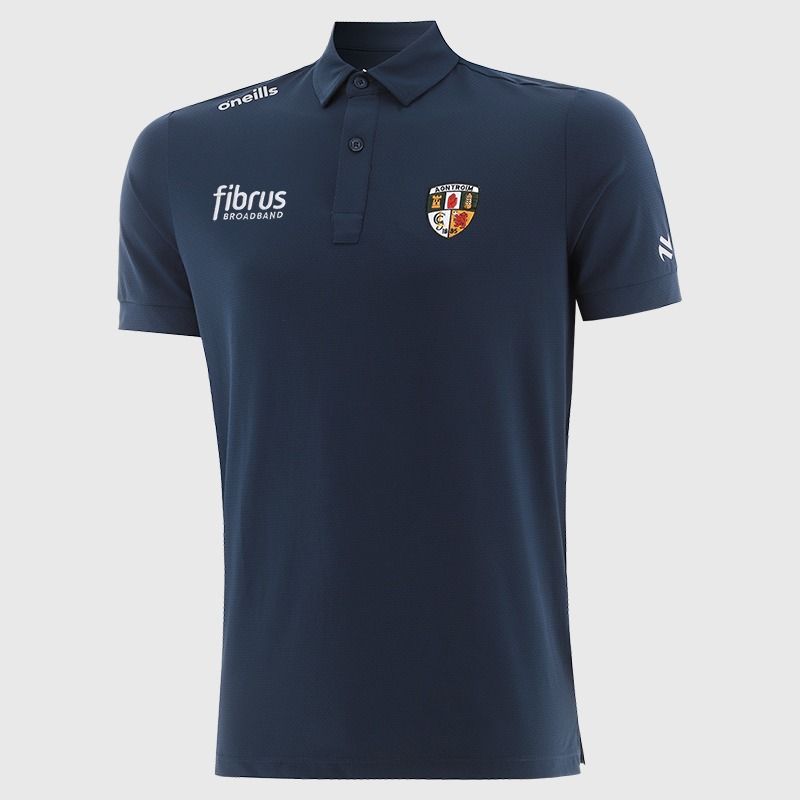 Navy O’Neills Antrim GAA Men’s Surge Soft Touch Polo Shirt with a classic collar and button placket