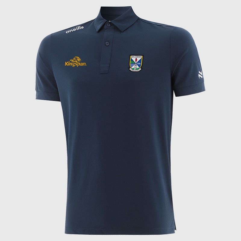 Navy O’Neills Cavan GAA Men’s Surge Soft Touch Polo Shirt with a classic collar and button placket