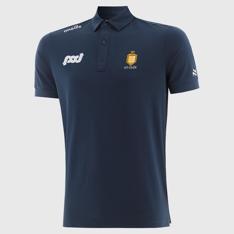 Navy O’Neills Clare GAA Men’s Surge Soft Touch Polo Shirt with a classic collar and button placket