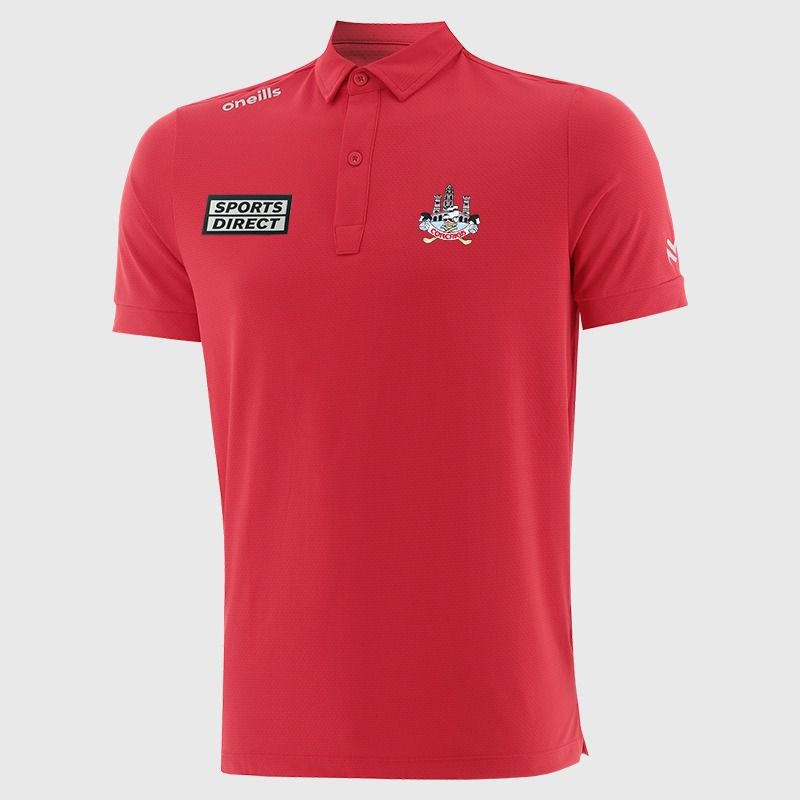 Red O’Neills Cork GAA Men’s Surge Soft Touch Polo Shirt with a classic collar and button placket