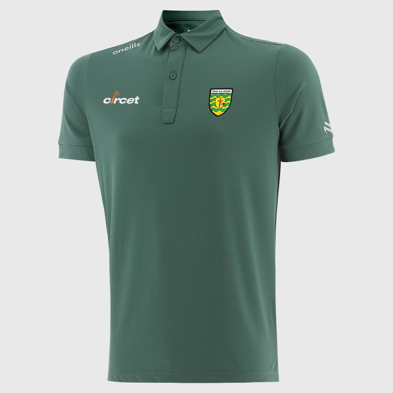 Green O’Neills Donegal GAA Men’s Surge Soft Touch Polo Shirt with a classic collar and button placket