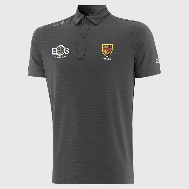 Dark Grey O’Neills Down GAA Men’s Surge Soft Touch Polo Shirt with a classic collar and button placket