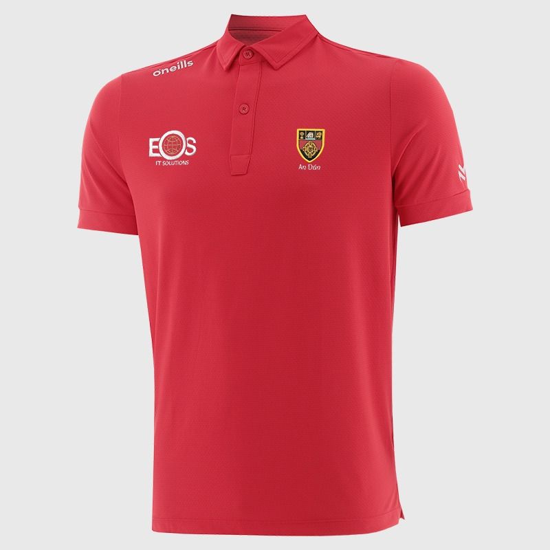 Red O’Neills Down GAA Men’s Surge Soft Touch Polo Shirt with a classic collar and button placket