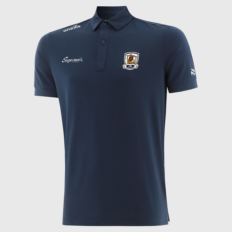 Navy O’Neills Galway GAA Men’s Surge Soft Touch Polo Shirt with a classic collar and button placket
