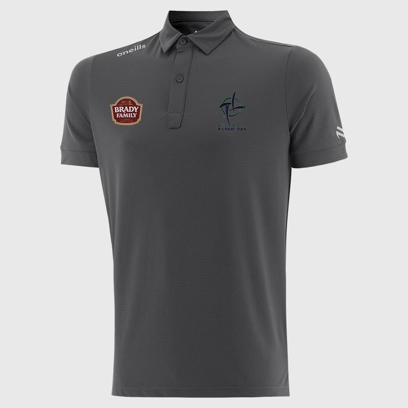 Dark Grey O’Neills Kildare GAA Men’s Surge Soft Touch Polo Shirt with a classic collar and button placket