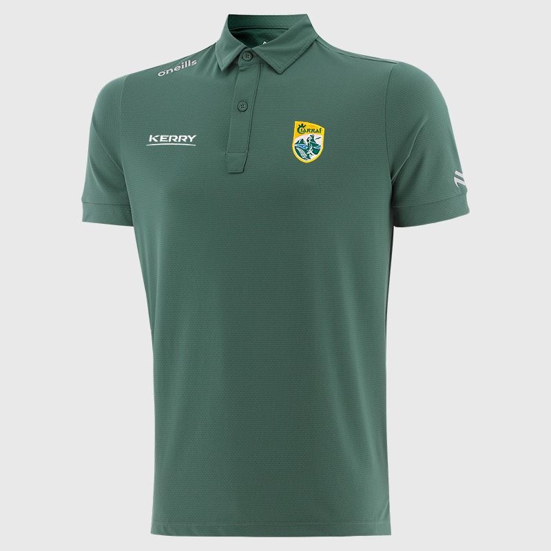 Green O’Neills Kerry GAA Men’s Surge Soft Touch Polo Shirt with a classic collar and button placket