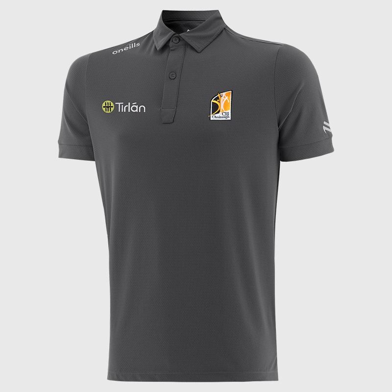Dark Grey O’Neills Kilkenny GAA Men’s Surge Soft Touch Polo Shirt with a classic collar and button placket