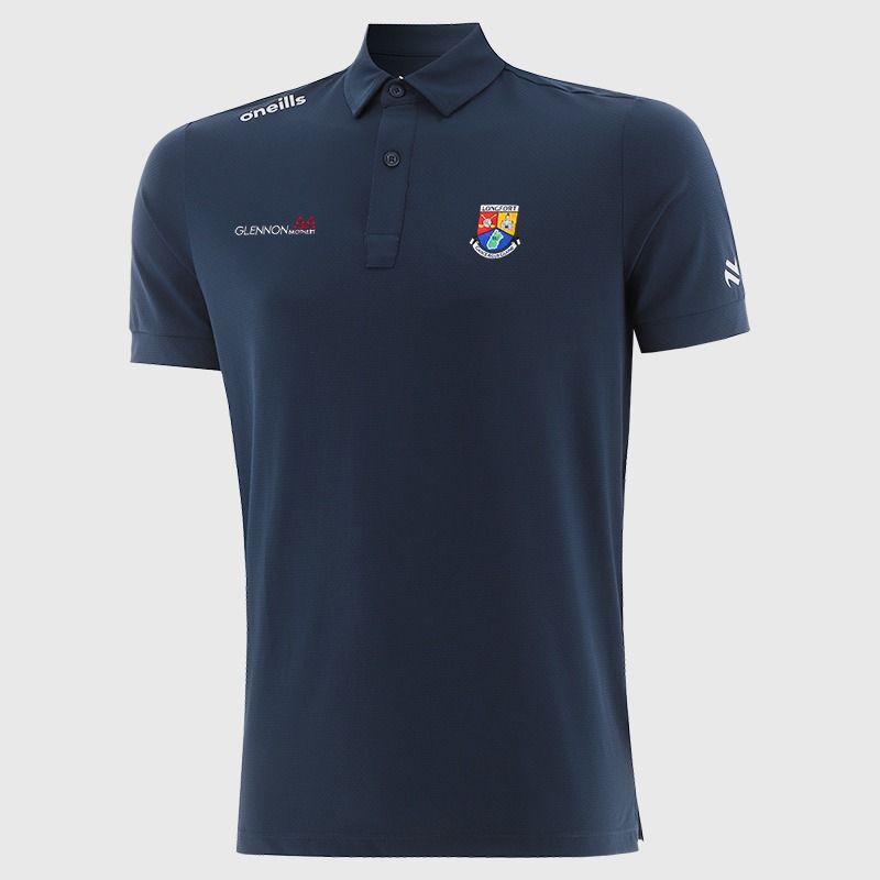 Navy O’Neills Longford GAA Men’s Surge Soft Touch Polo Shirt with a classic collar and button placket