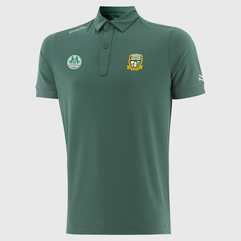 Green O’Neills Meath GAA Men’s Surge Soft Touch Polo Shirt with a classic collar and button placket