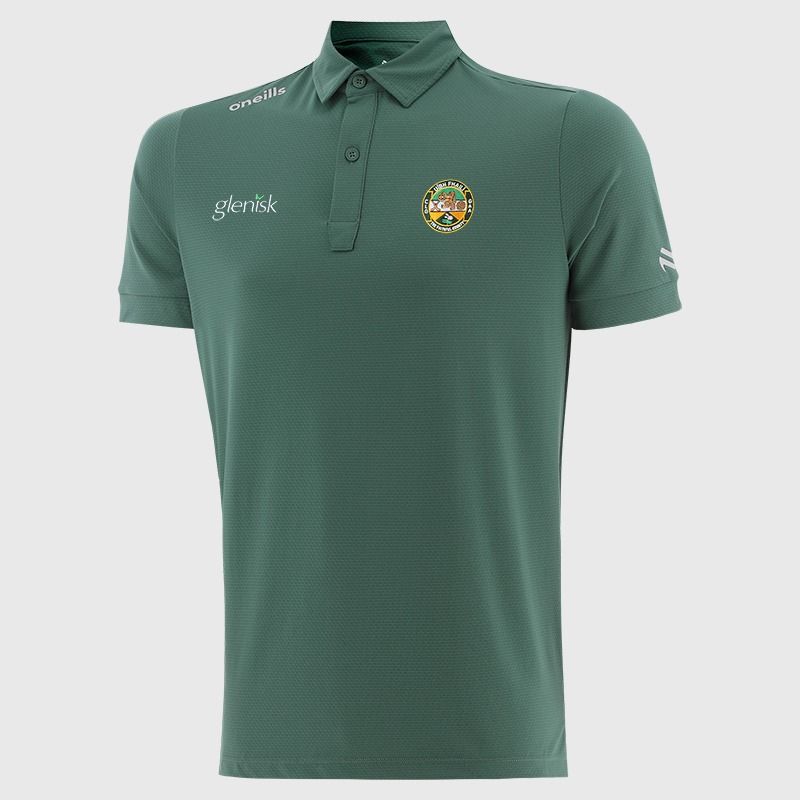Green O’Neills Offaly GAA Men’s Surge Soft Touch Polo Shirt with a classic collar and button placket