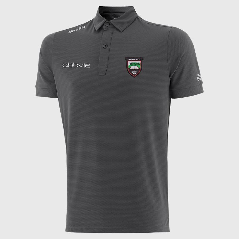 Dark Grey O’Neills Sligo GAA Men’s Surge Soft Touch Polo Shirt with a classic collar and button placket