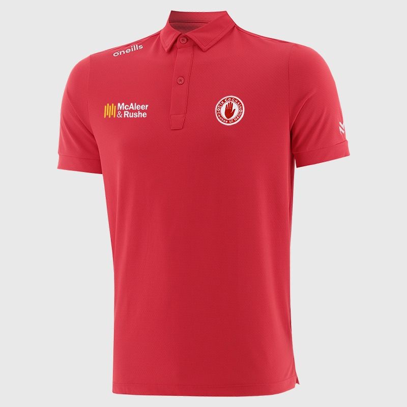 Red O’Neills Tyrone GAA Men’s Surge Soft Touch Polo Shirt with a classic collar and button placket