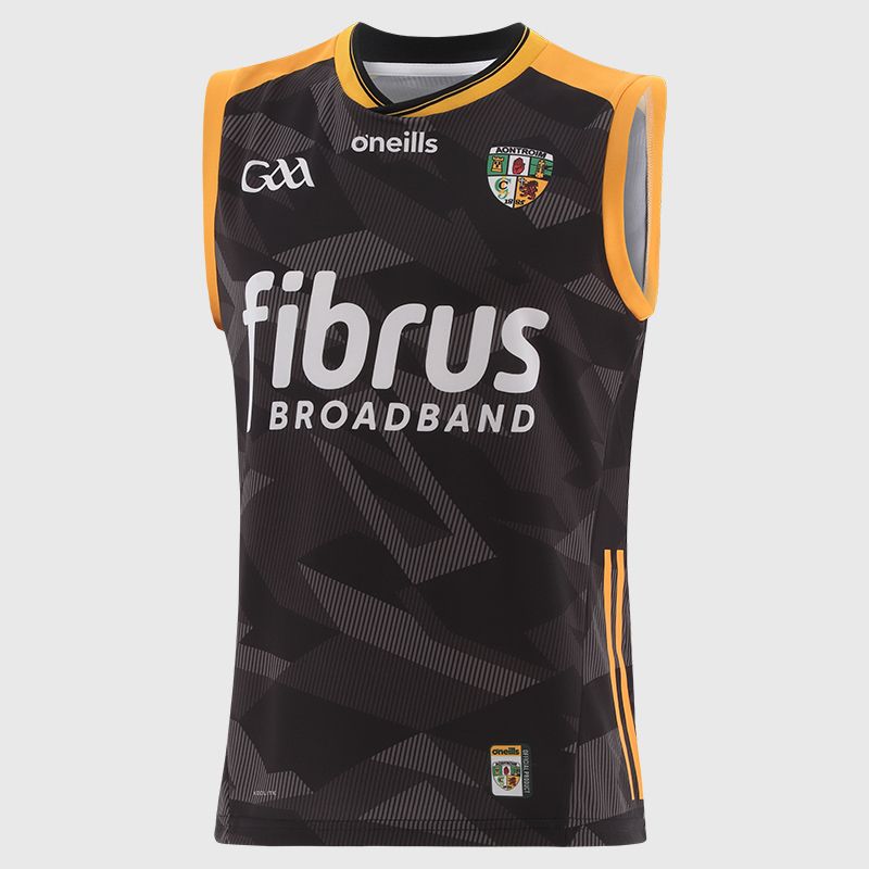 Black Antrim GAA Men's Goalkeeper Vest 2025 with ribbed crewneck by O’Neills.
