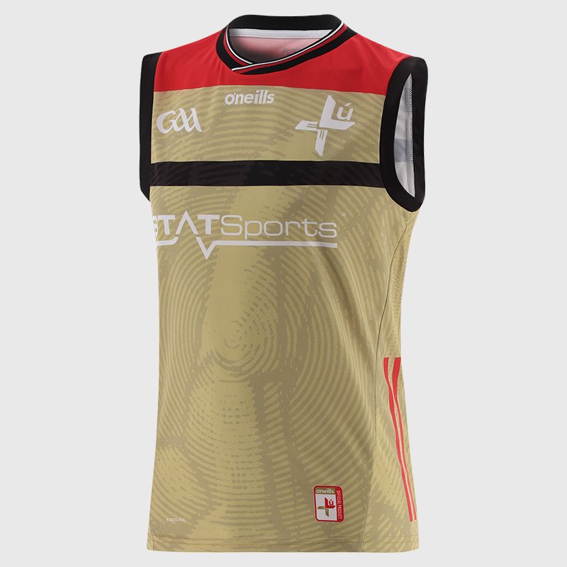 Gold O'Neills Louth GAA Alternative Goalkeeper Vest 2025 with ribbed crewneck by O’Neills.