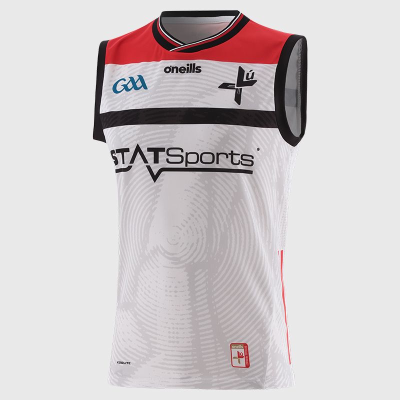White Louth GAA Alternative Vest 2025 with ribbed crewneck by O’Neills.