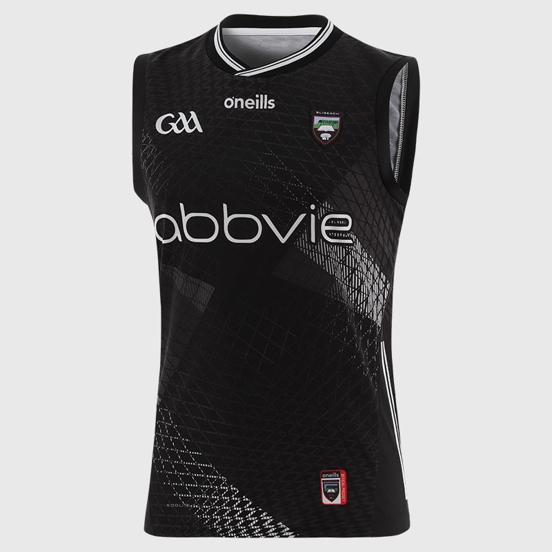 Black Sligo GAA Men's Vest 2025 with ribbed crewneck by O’Neills.
