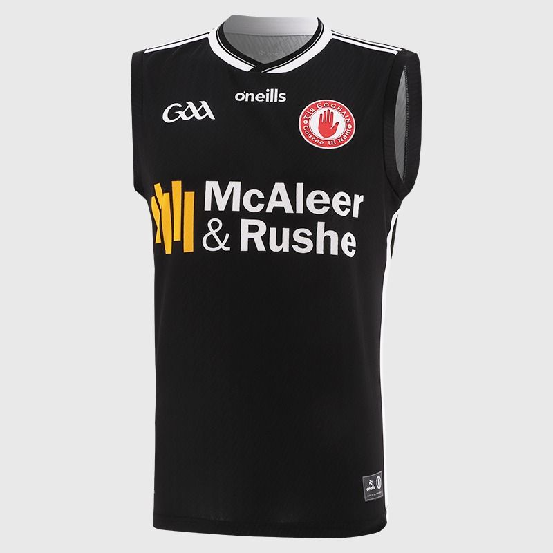 Black O’Neills Tyrone GAA Kids' 2 Stripe Goalkeeper Vest 2026 by O’Neills