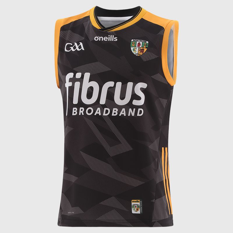 Black Antrim GAA Men's Goalkeeper Vest 2025 with ribbed crewneck by O’Neills.