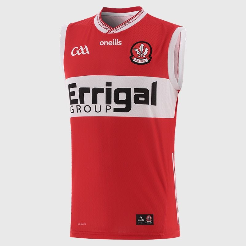 Red O’Neills Derry GAA Home Vest 2026 by O’Neills.