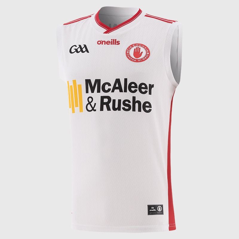 White O’Neills Tyrone GAA Home Vest 2026 by O’Neills.