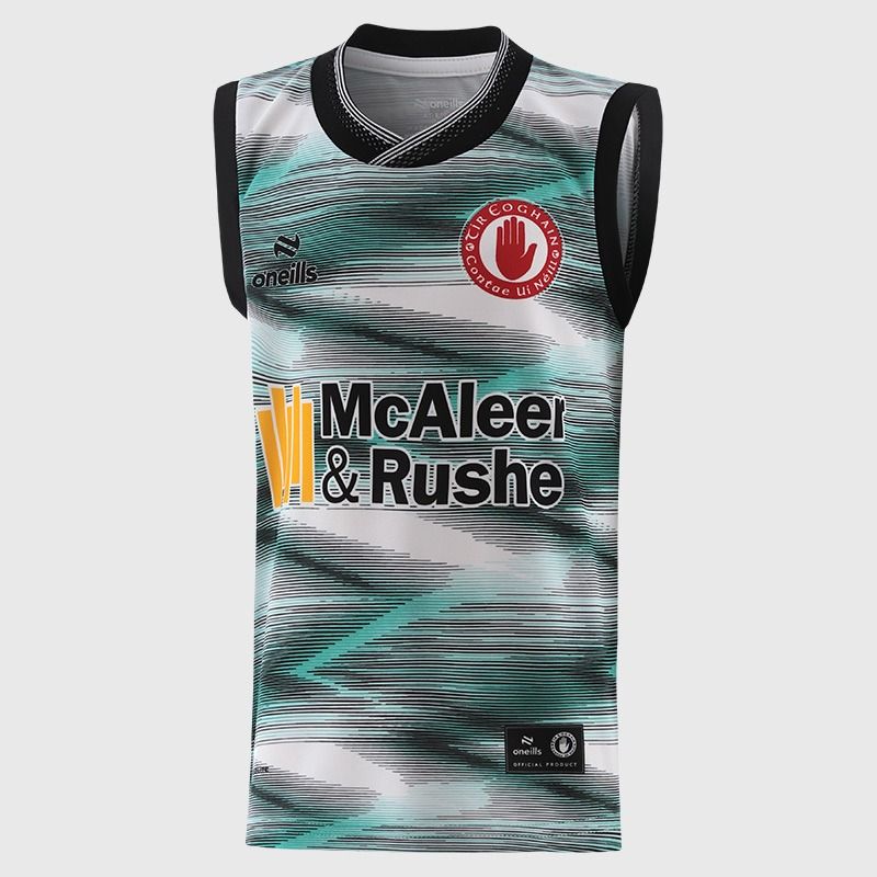 White / Green Tyrone GAA Kids’ Training Vest 2026 by O’Neills.