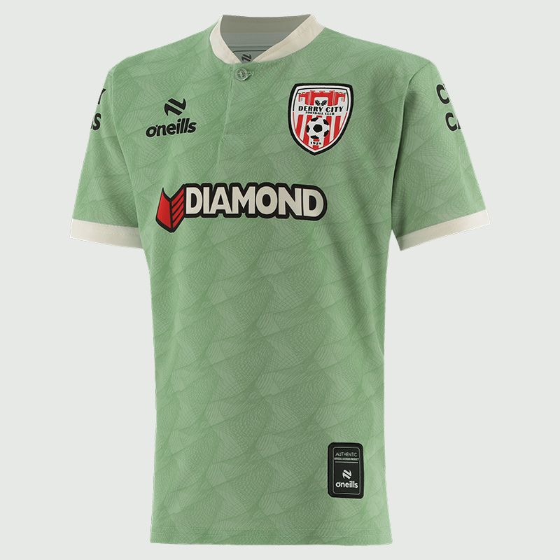 Green Derry City FC Kids’ Away Jersey 2025 by O’Neills.