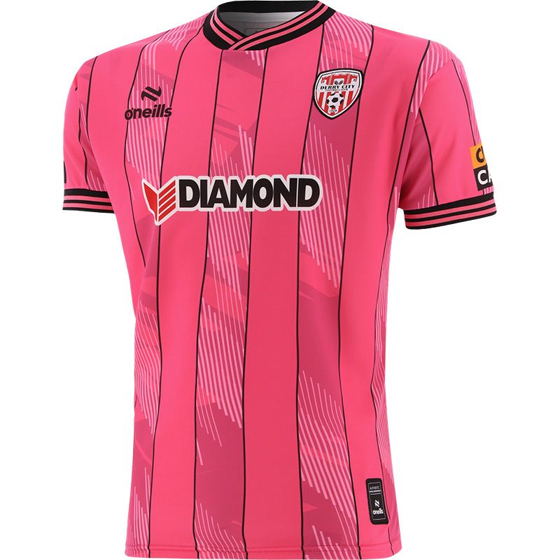 Pink Derry City FC Home Goalkeeper Jersey 2024 with ribbed collar and cuffs by O’Neills.
