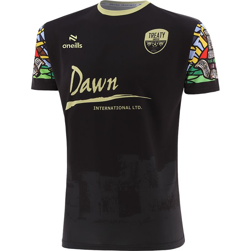 Black Dark Grey Women's Treaty United FC Home Jersey 2024 with King John’s Castle image by O’Neills. 