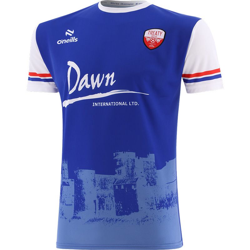 Royal Blue Women's Treaty United FC Women's Home Jersey 2024 with King John’s Castle image by O’Neills. 