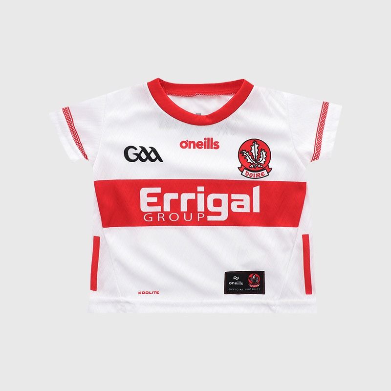 White Derry GAA Baby Alternative Jersey 2026 from O’Neills.