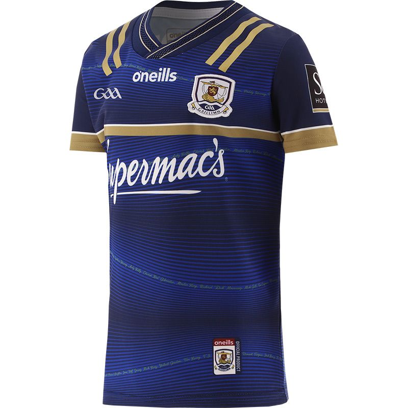 Blue and Gold Galway GAA Commemoration jersey with 1923/24 in gold on the back by O’Neills.