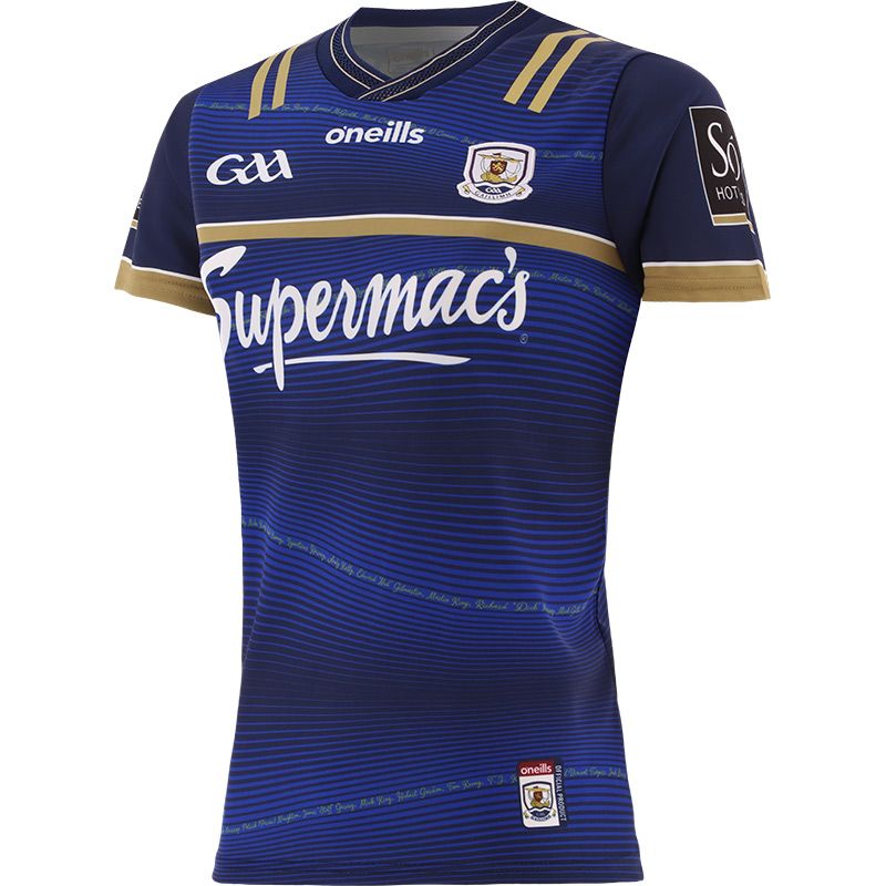 Blue and Gold Galway GAA Commemoration jersey with 1923/24 in gold on the back by O’Neills.