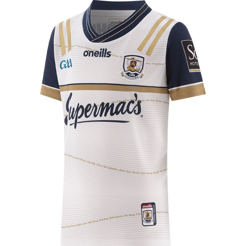 White, Navy and Gold Galway GAA Commemoration Goalkeeper Jersey with 1923/24 in gold on the back by O’Neills.
