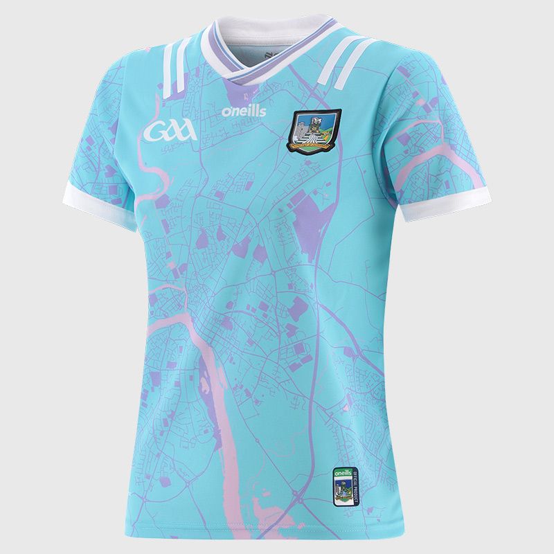 O’Neills Blue Limerick GAA Women's Goalkeeper Jersey 2025 with ribbed crewneck by O’Neills.