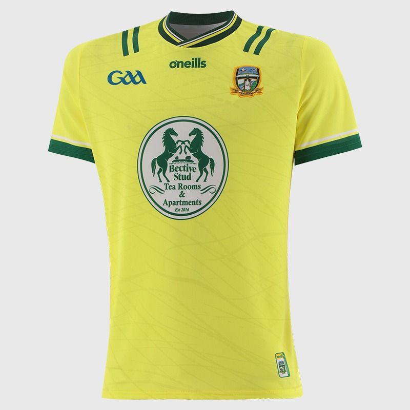 O’Neills Yellow Meath GAA Kids' Goalkeeper Jersey 2025 with ribbed crewneck by O’Neills.