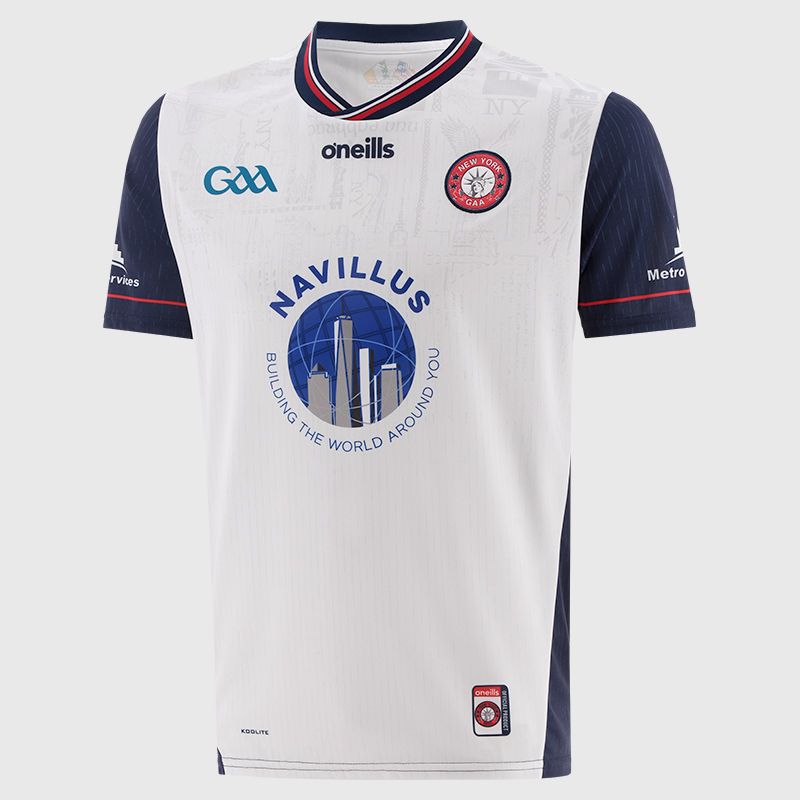 White Shadow / Navy / Red New York GAA Men's Home Jersey 2025 from O’Neills Sportswear
