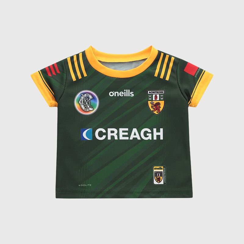 O’Neills Green Antrim Camogie Infant Away  Jersey 2025 by O’Neills.