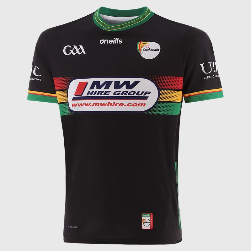 O’Neills Black Carlow GAA Men's Goalkeeper Jersey 2025 with ribbed crewneck by O’Neills.