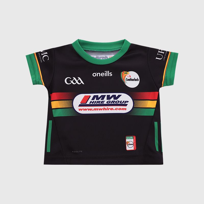 O’Neills Black Carlow GAA Baby's Goalkeeper Jersey 2025 with crewneck collar by O’Neills.