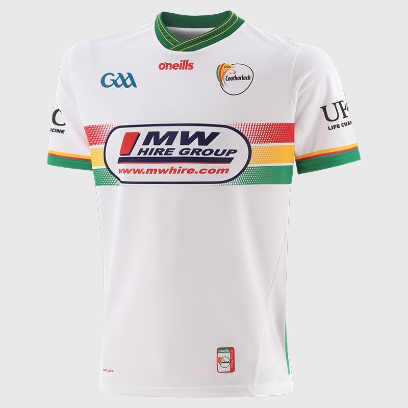 O’Neills White Carlow GAA Goalkeeper Jersey 2025 with ribbed crewneck by O’Neills.