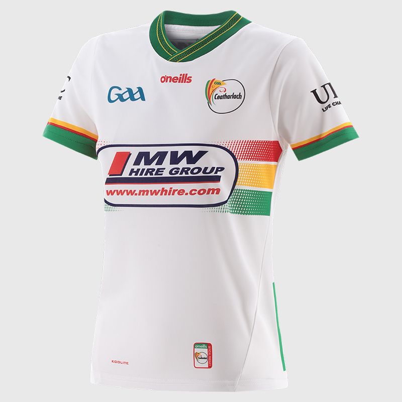 O’Neills White Carlow GAA Goalkeeper Jersey 2025 with ribbed crewneck by O’Neills.