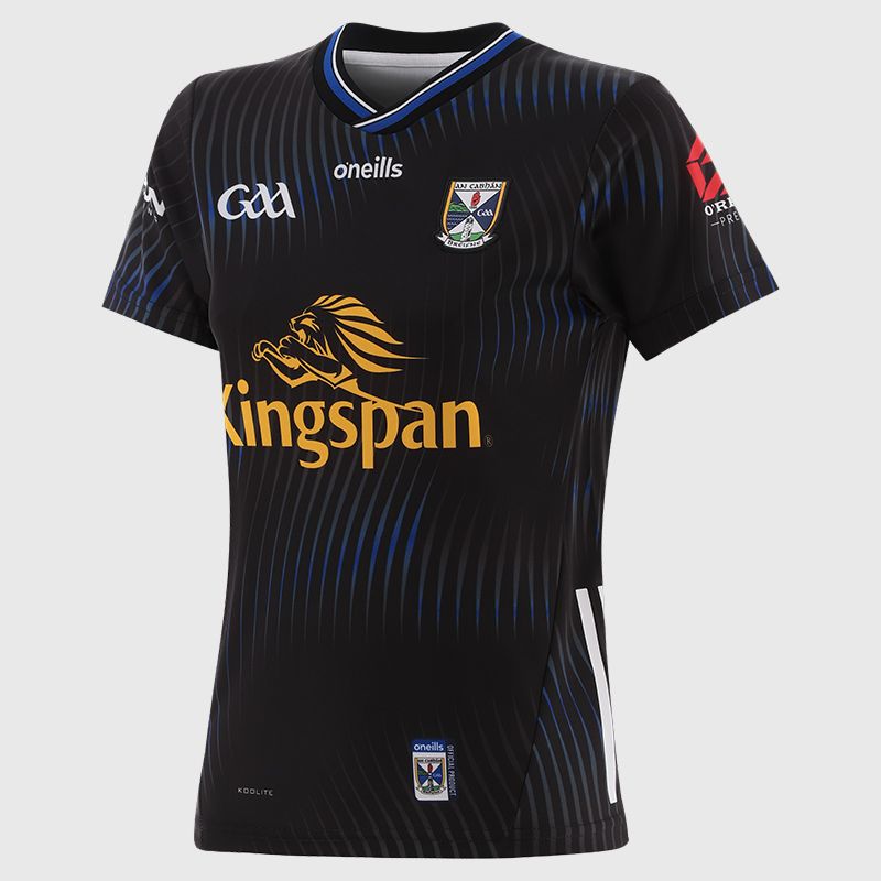 O’Neills Black Cavan GAA Women's Goalkeeper Jersey 2025 with ribbed crewneck by O’Neills.