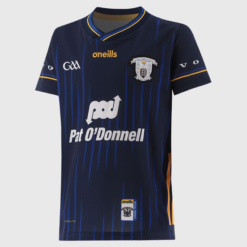 Navy Clare GAA Kids' Goalkeeper Jersey 2025 with ribbed crewneck by O’Neills.