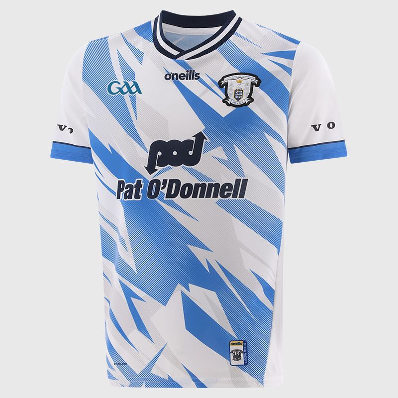 White Clare GAA Men's Alternative Goalkeeper Jersey 2025 with ribbed crewneck by O’Neills.