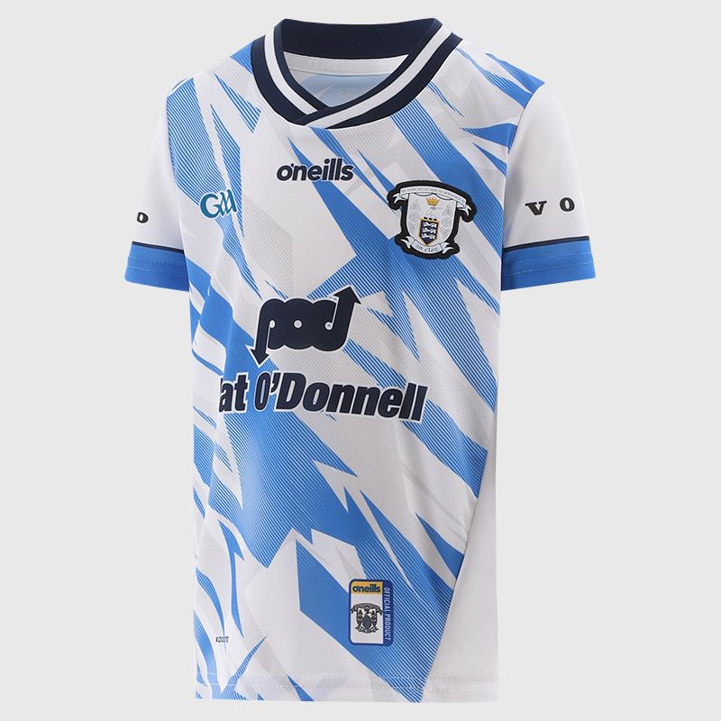 White Clare GAA Kids' Alternative Goalkeeper Jersey 2025 with ribbed crewneck by O’Neills.