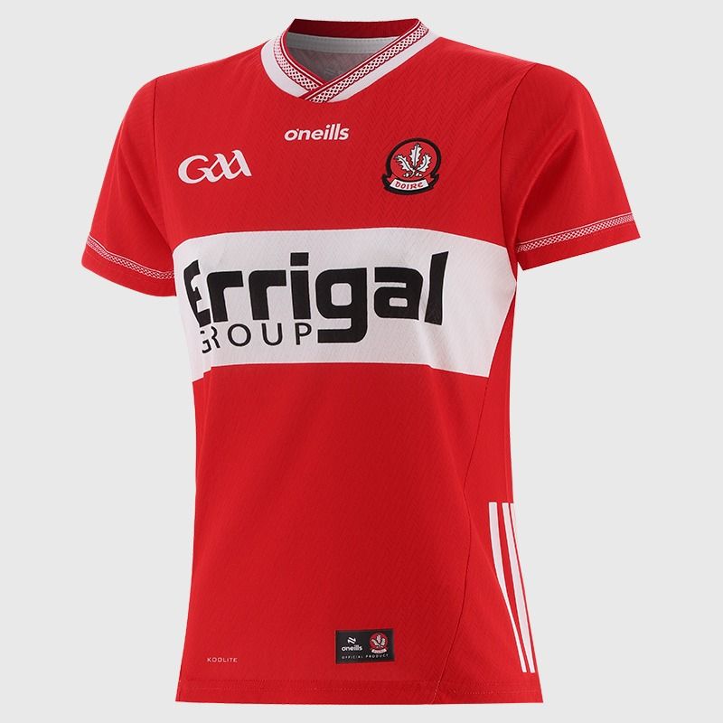 Red Derry GAA Women’s Fit Home Jersey 2026 from O’Neills.