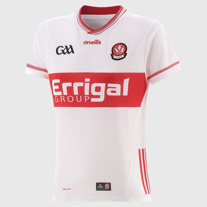 White Derry GAA Women's Alternative Jersey 2026 from O’Neills.